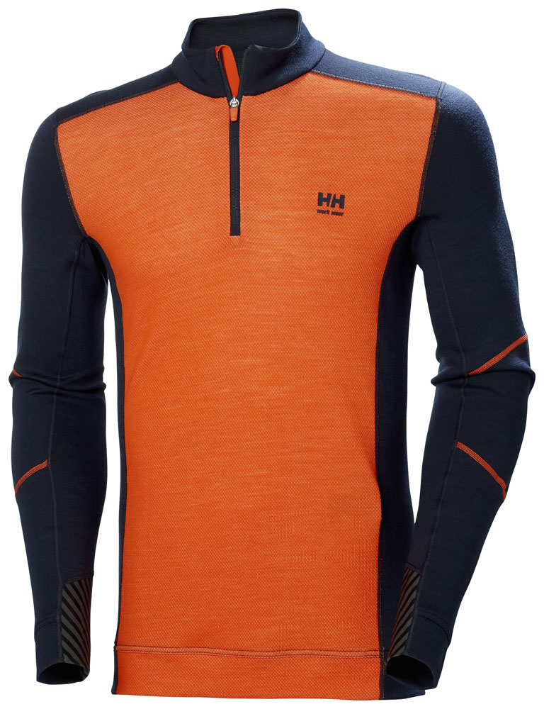 HH LIFA MERINO HALF ZIP 592 NAVY/DARK ORANGE 2XL