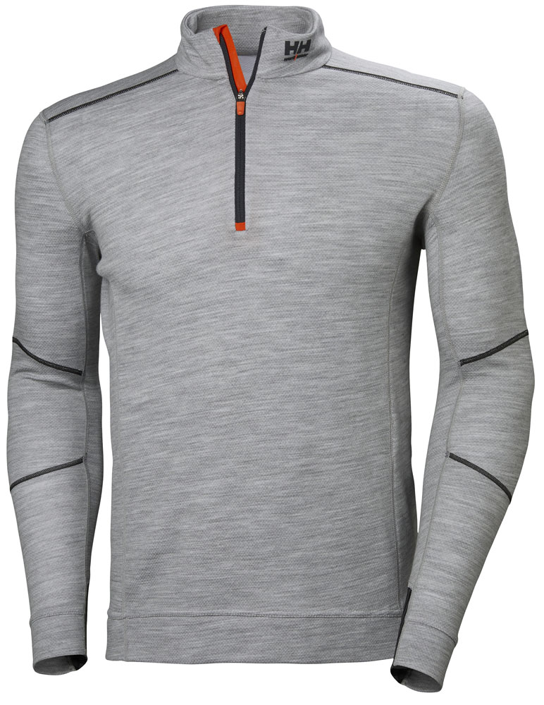 HH LIFA MERINO HALF ZIP 930 GREY MELANGE M