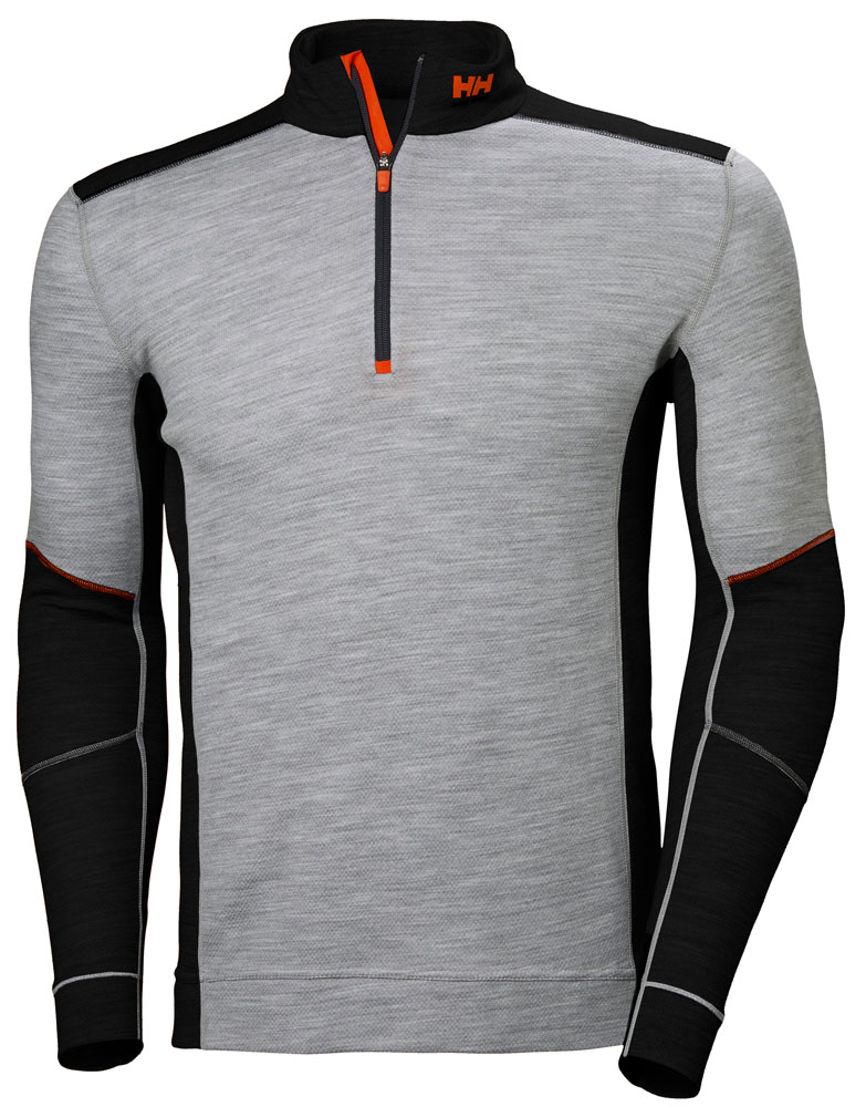 HH LIFA MERINO HALF ZIP 939 GREY MELANGE/BLACK 2XL